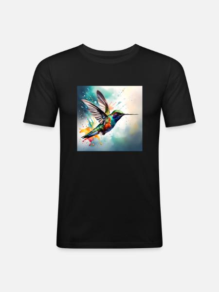 Kolibri farbig - Männer Slim Fit T-Shirt - Schwarz