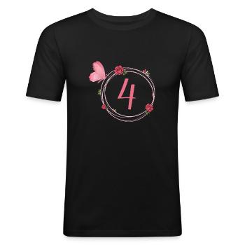 4e anniversaire papillon et fleurs fillettes - T-shirt près du corps Homme - noir - Devant - Nik (191cm)
