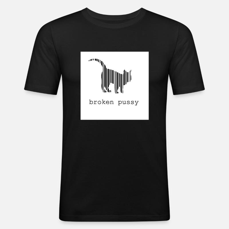 Broken Katze - Männer Slim Fit T-Shirt - Schwarz