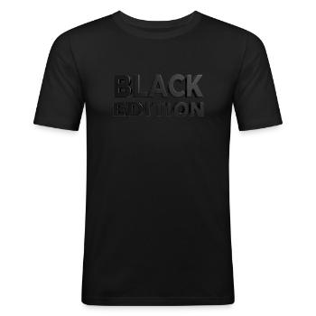 BLACK EDITION by MADFOXX - Männer Slim Fit T-Shirt - Schwarz - Vorne - Nik (191cm)