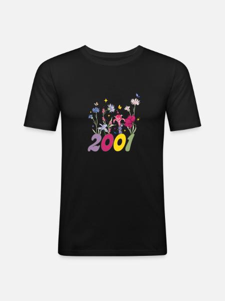 Year of birth 2001 wildflowers - Men's Slim Fit T-Shirt - black