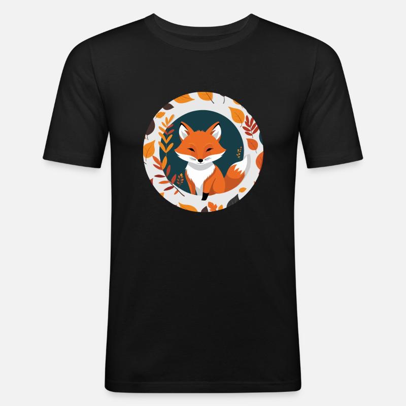 Fuchs im Herbst #9 - Männer Slim Fit T-Shirt - Schwarz