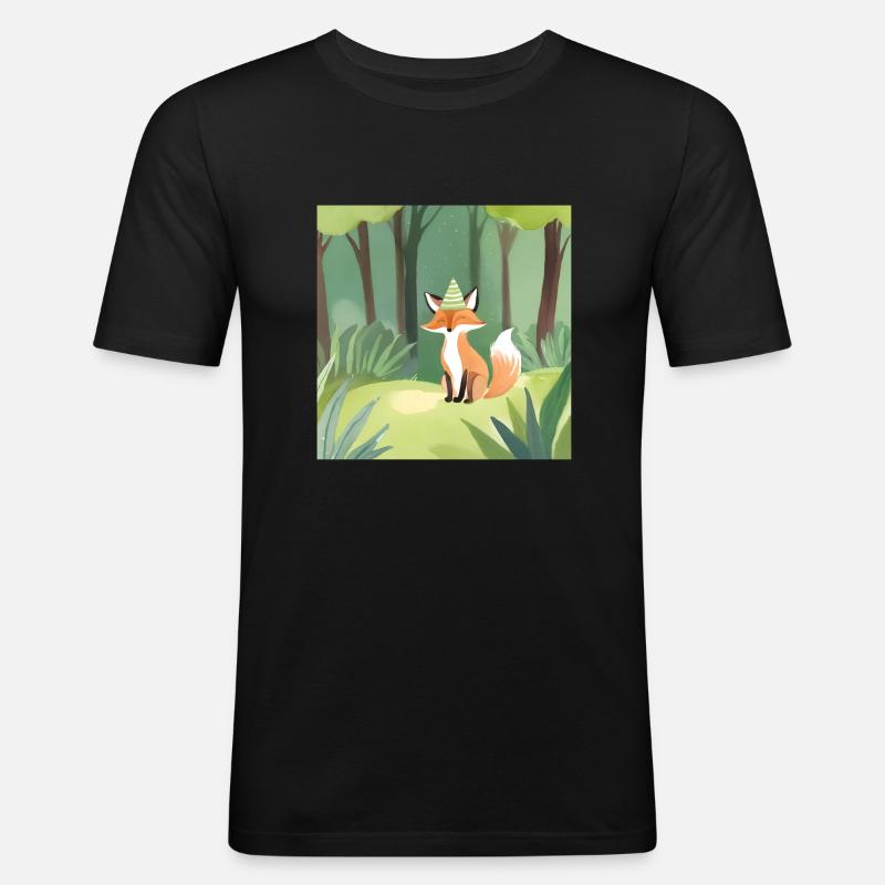 Fuchs im Wald - Männer Slim Fit T-Shirt - Schwarz