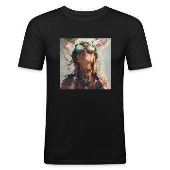 dragonqodeMEI - Men's Slim Fit T-Shirt - black - Front - Nik (191cm)