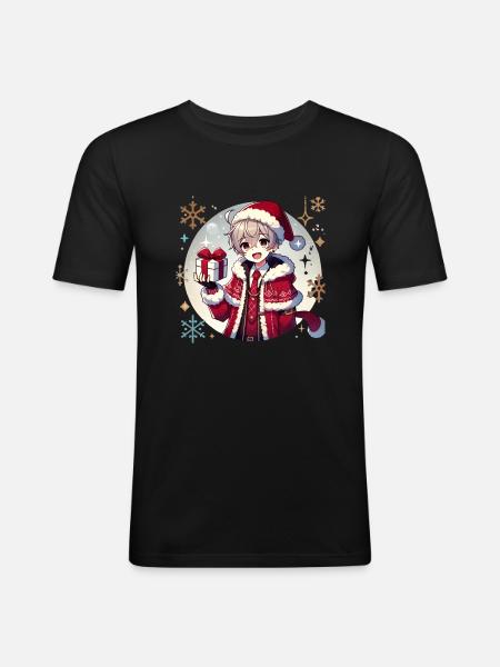 Anime Weinachts - Männer Slim Fit T-Shirt - Schwarz
