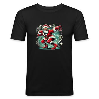 Père Noël dansant Twist Cadeau secret du Père Noël - T-shirt près du corps Homme - noir - Devant - Nik (191cm)