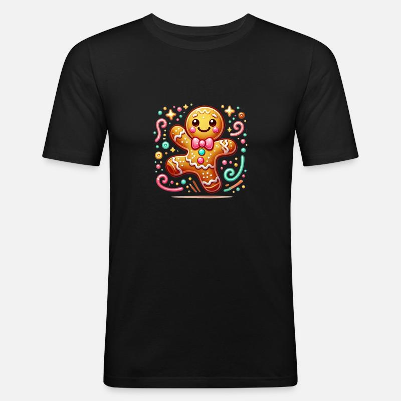 Lebkuchenmann Lebkuchen Weihnachtsgebäck - Männer Slim Fit T-Shirt - Schwarz