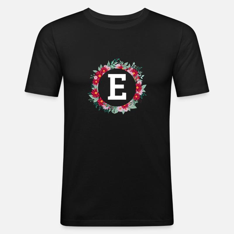 Buchstabe e Blumenkranz - Männer Slim Fit T-Shirt - Schwarz