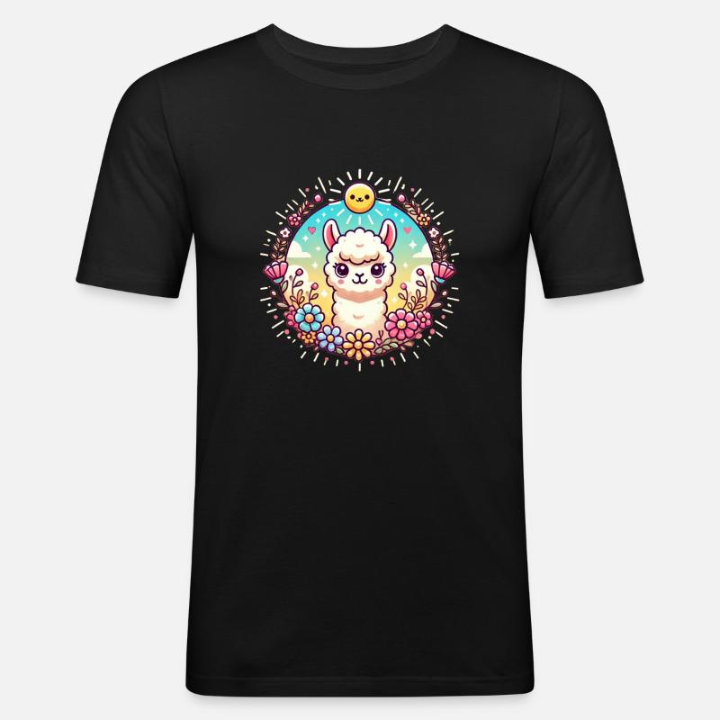 Alpaka2 - Männer Slim Fit T-Shirt - Schwarz