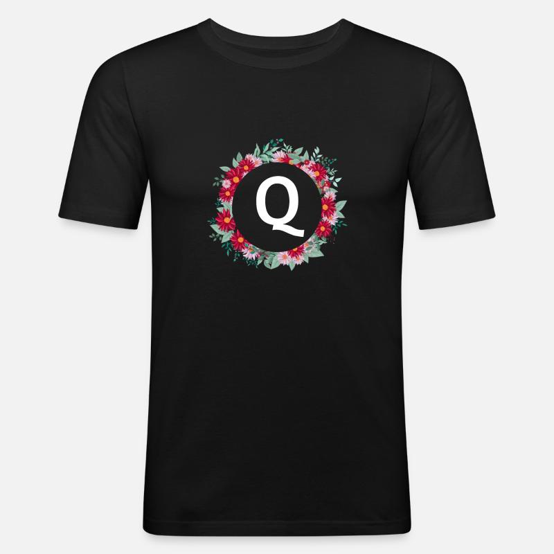 Buchstabe q Blumenkrone - Männer Slim Fit T-Shirt - Schwarz