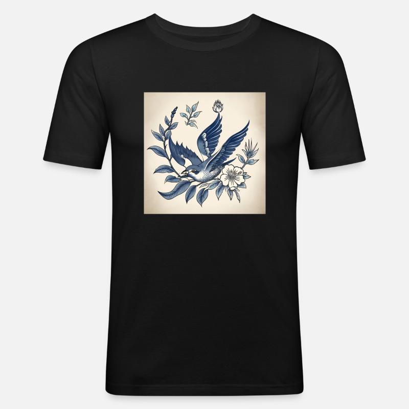 Tätowierung einer Schwalbe - Männer Slim Fit T-Shirt - Schwarz