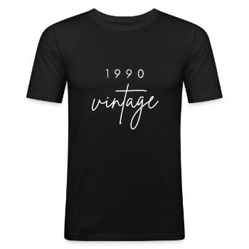 Anniversaire 1990 vintage - T-shirt près du corps Homme - noir - Devant - Nik (191cm)