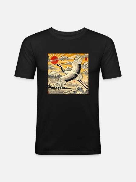 Japanese-style crane - Men's Slim Fit T-Shirt - black