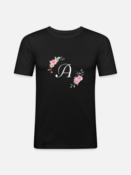Rosa Blumenbuchstabe - Männer Slim Fit T-Shirt - Schwarz