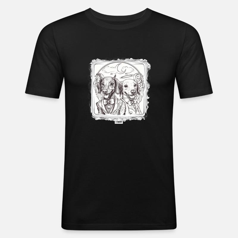 Teufel vs. Engel Dackel - Männer Slim Fit T-Shirt - Schwarz