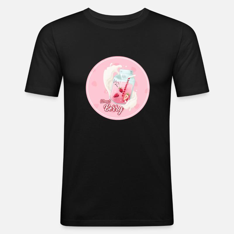 Erdbeermilch - Männer Slim Fit T-Shirt - Schwarz