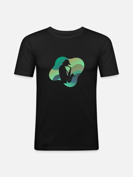 Saxophon Orleans Blasinstrument - Männer Slim Fit T-Shirt - Schwarz