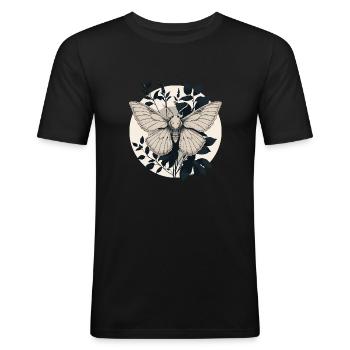 Mystische Motte - Männer Slim Fit T-Shirt - Schwarz - Vorne - Nik (191cm)