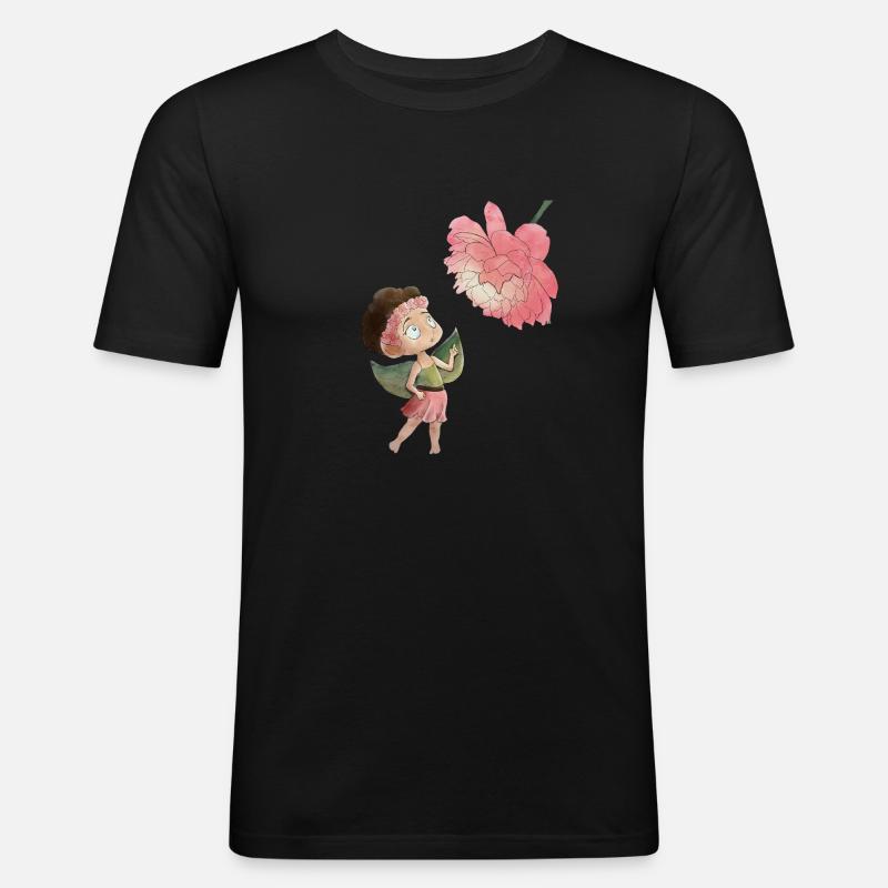 Fée magique avec pivoine - T-shirt près du corps Homme - noir