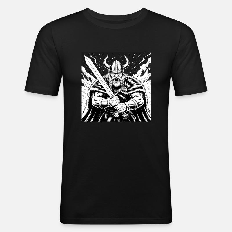 Mächtiger Wikinger-Krieger Version 3 - Männer Slim Fit T-Shirt - Schwarz