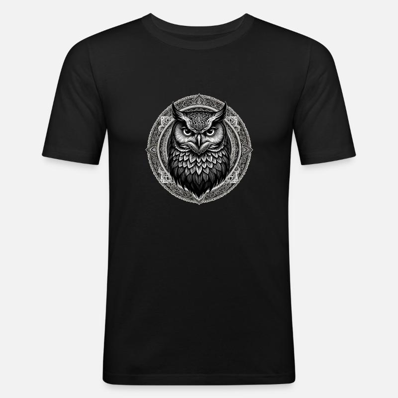 Eule - Männer Slim Fit T-Shirt - Schwarz