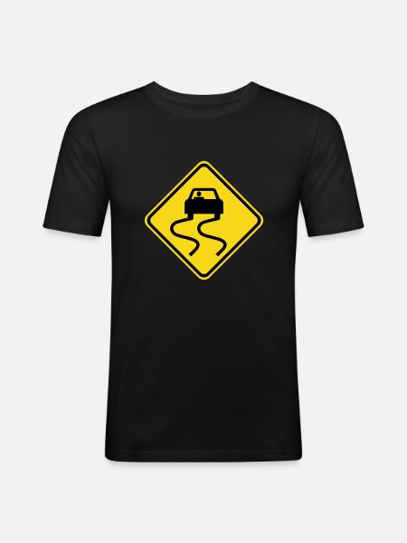 Slippery Road Sign - Men's Slim Fit T-Shirt - black