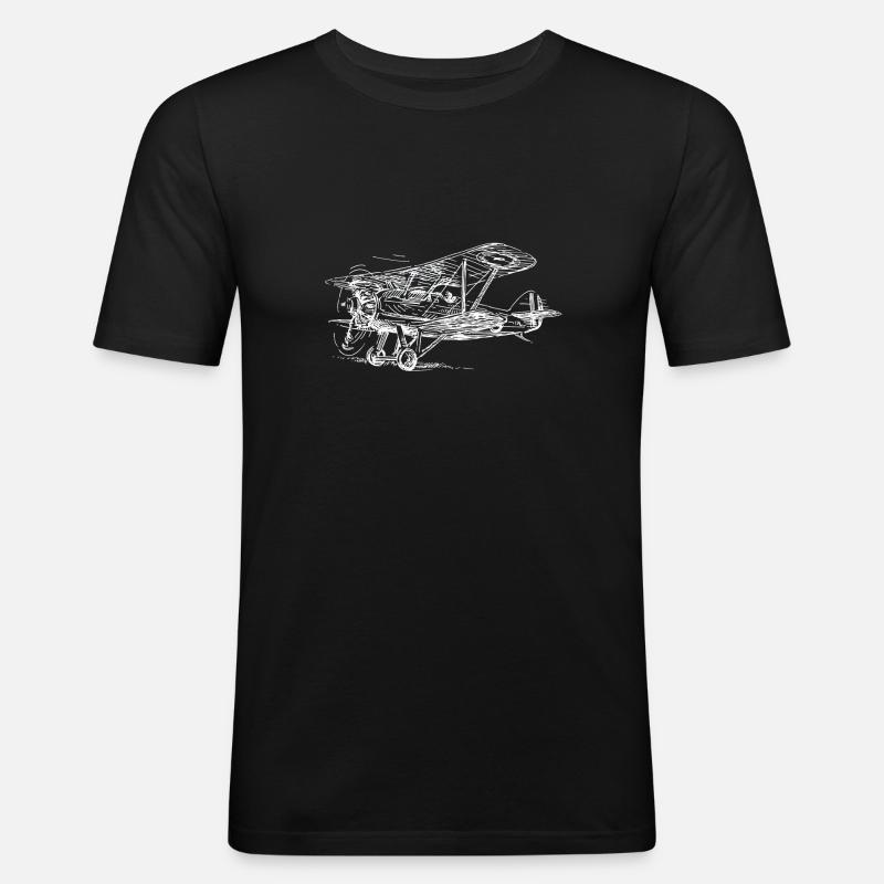 Flugzeug Flieger Doppeldecker - Männer Slim Fit T-Shirt - Schwarz