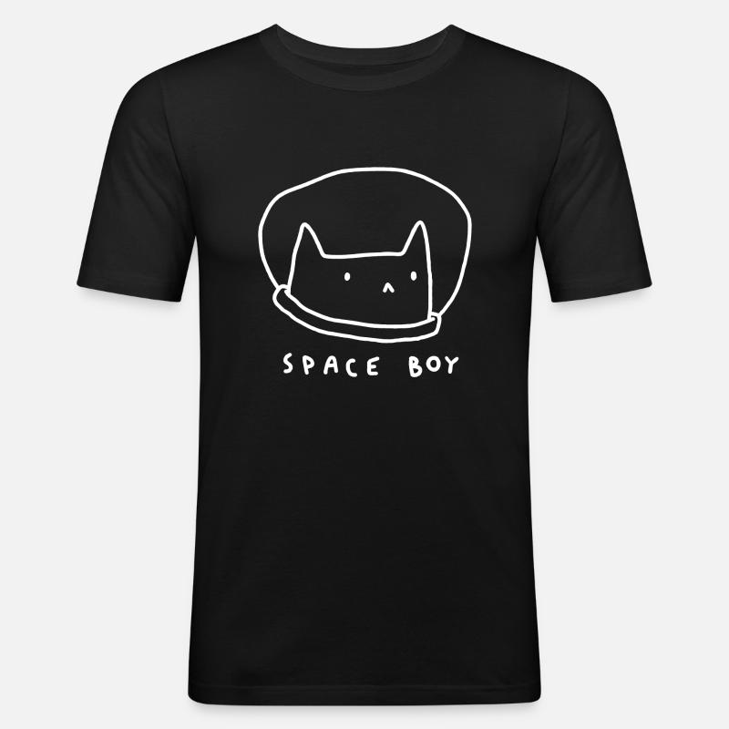 Space Boy Cat - Männer Slim Fit T-Shirt - Schwarz