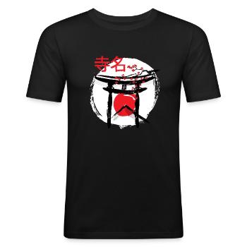 Temple japonais Japon Soleil - T-shirt près du corps Homme - noir - Devant - Nik (191cm)