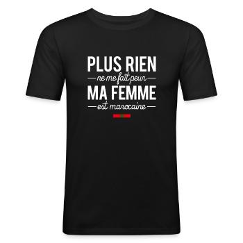 J'ai peur de rien ma femme est marocaine couple - T-shirt près du corps Homme - noir - Devant - Nik (191cm)