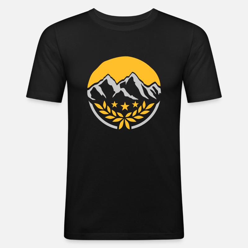 Rund Stempel Berge Lorbeerkranz - Männer Slim Fit T-Shirt - Schwarz