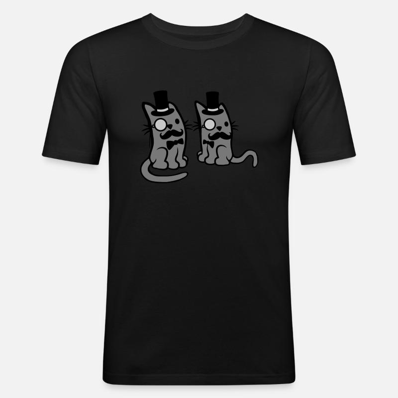 Herren 2 Katzen Freunde - Männer Slim Fit T-Shirt - Schwarz
