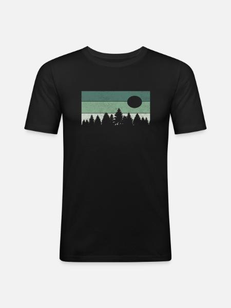 Retro Wald Natur Baum - Männer Slim Fit T-Shirt - Schwarz