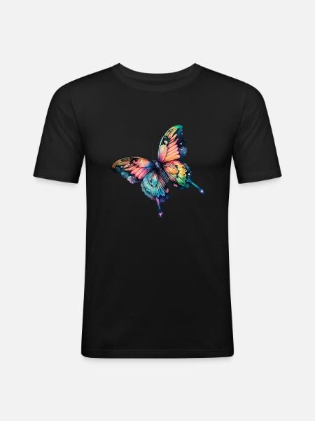Schmetterling Regenbogenfarben - Männer Slim Fit T-Shirt - Schwarz