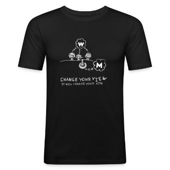 change your view - Männer Slim Fit T-Shirt - Schwarz - Vorne - Nik (191cm)
