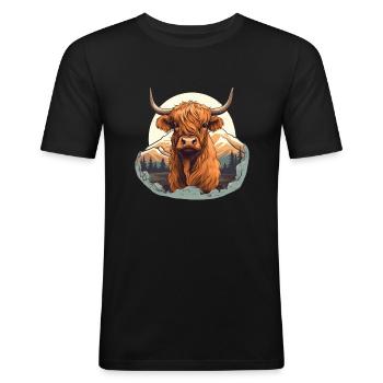Hochlandrind | Schottisches Hochlandrind - Männer Slim Fit T-Shirt - Schwarz - Vorne - Nik (191cm)