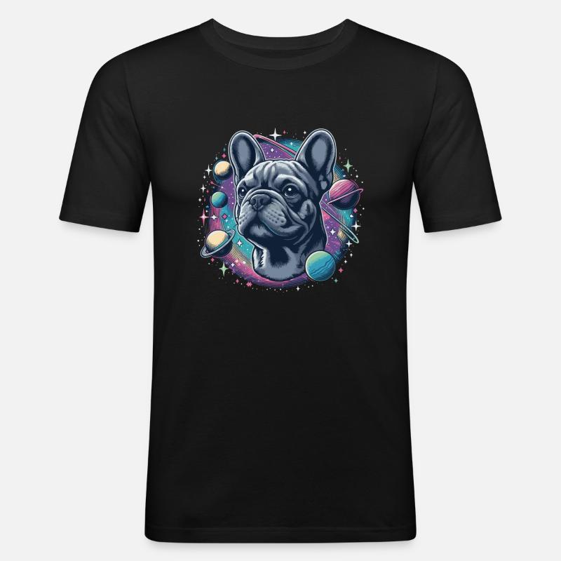 Frenchi in Space2 - Männer Slim Fit T-Shirt - Schwarz
