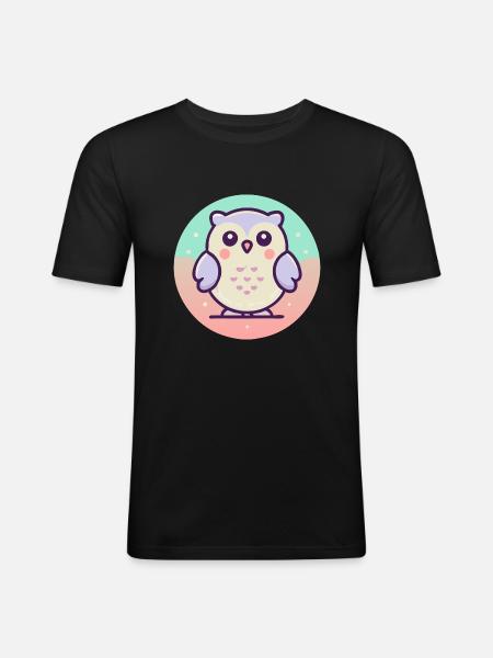 Eule - Männer Slim Fit T-Shirt - Schwarz