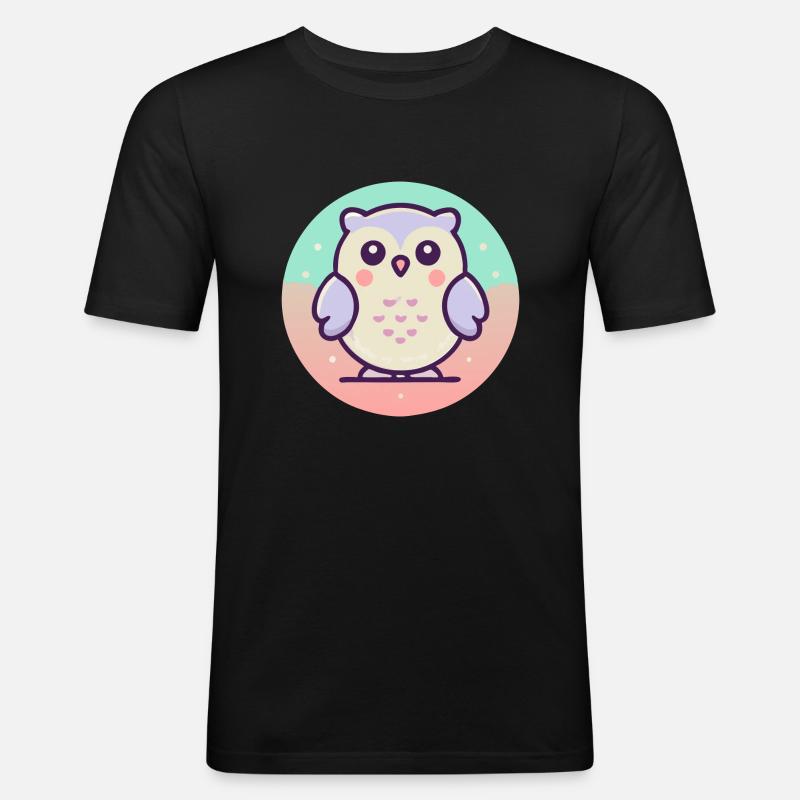 Eule - Männer Slim Fit T-Shirt - Schwarz