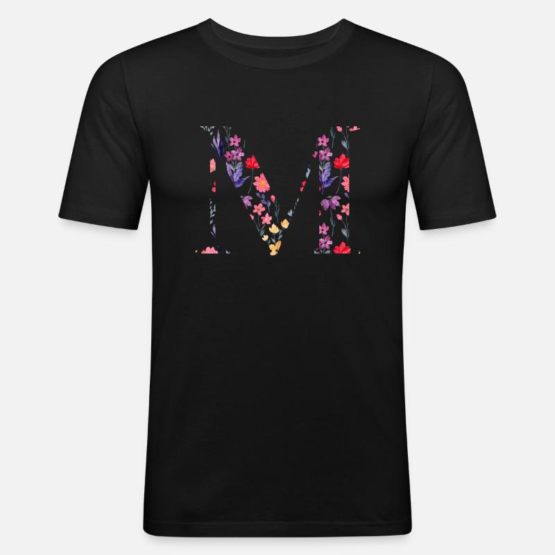 Personalisierter Blumenbuchstabe M - Geschenkidee - Männer Slim Fit T-Shirt - Schwarz