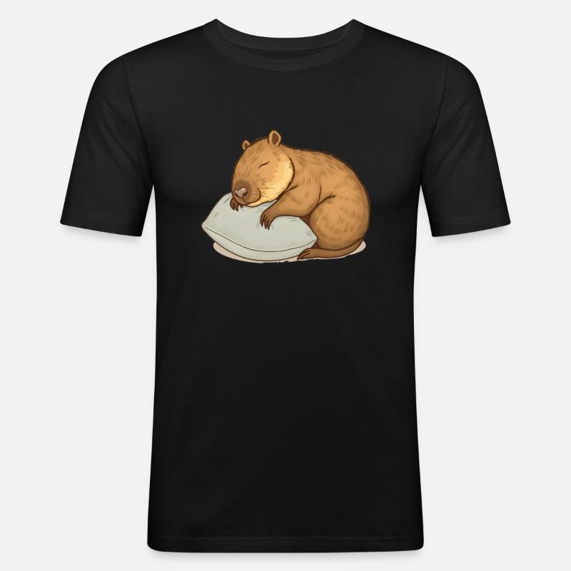Süßes schlafendes Capybara - Männer Slim Fit T-Shirt - Schwarz