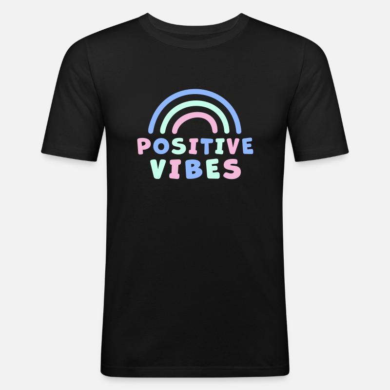 POSITIVE VIBES - Männer Slim Fit T-Shirt - Schwarz