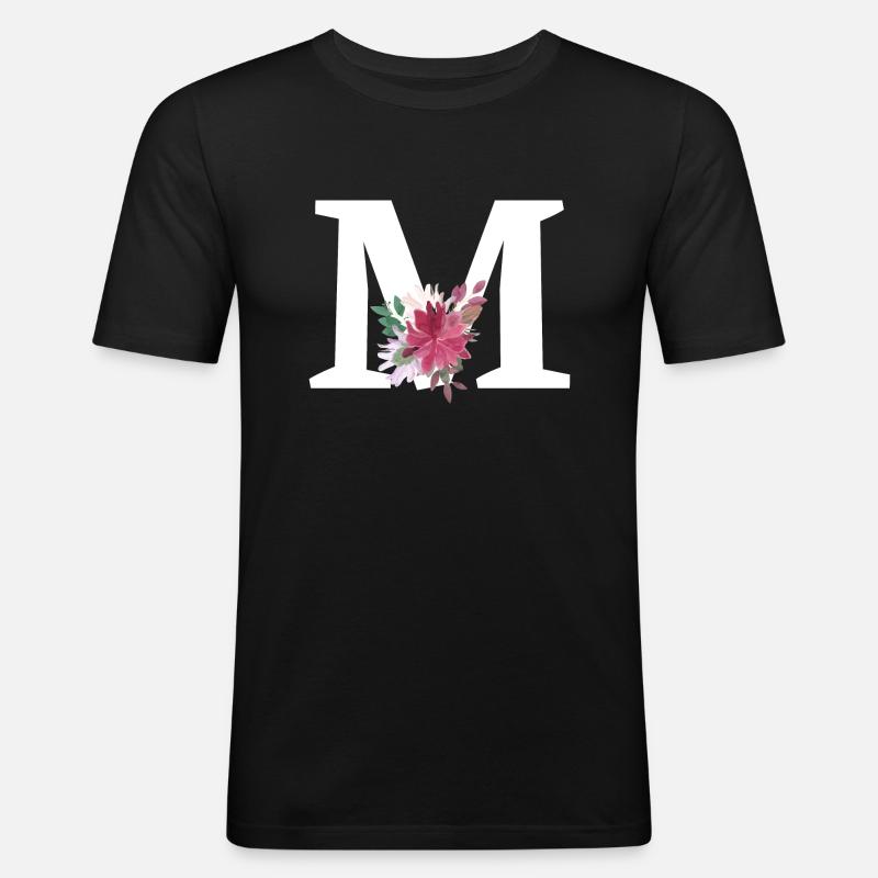 Buchstabe m blumig - Männer Slim Fit T-Shirt - Schwarz