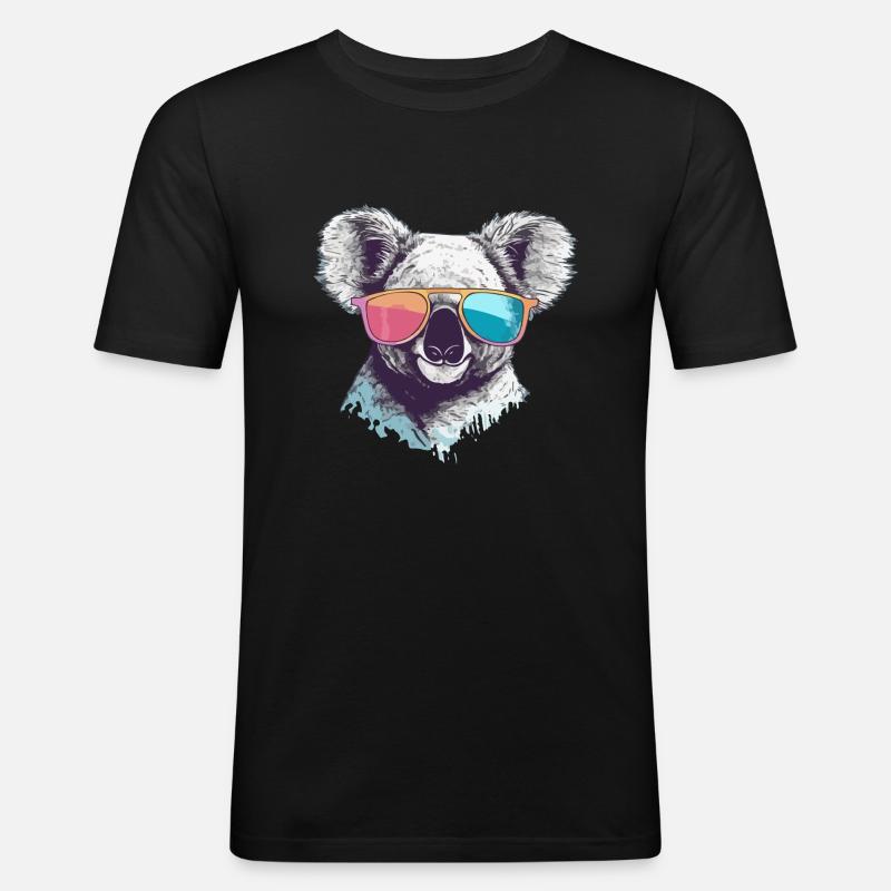 Timy, der bebrillte Koala - Männer Slim Fit T-Shirt - Schwarz