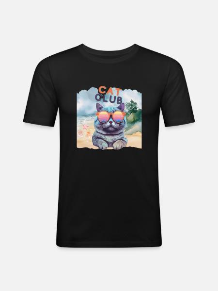 Cat Club - Männer Slim Fit T-Shirt - Schwarz