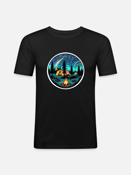 Camping, tent and campfire - Men's Slim Fit T-Shirt - black