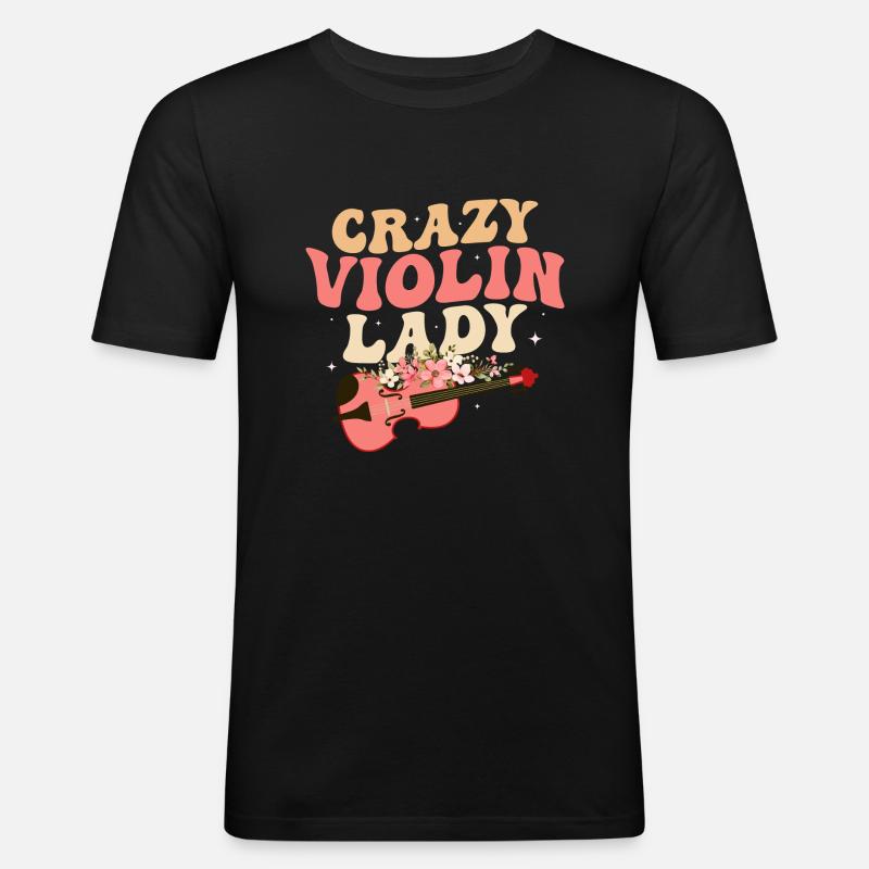 Crazy Violin Lady Violinist Orchestra - Männer Slim Fit T-Shirt - Schwarz