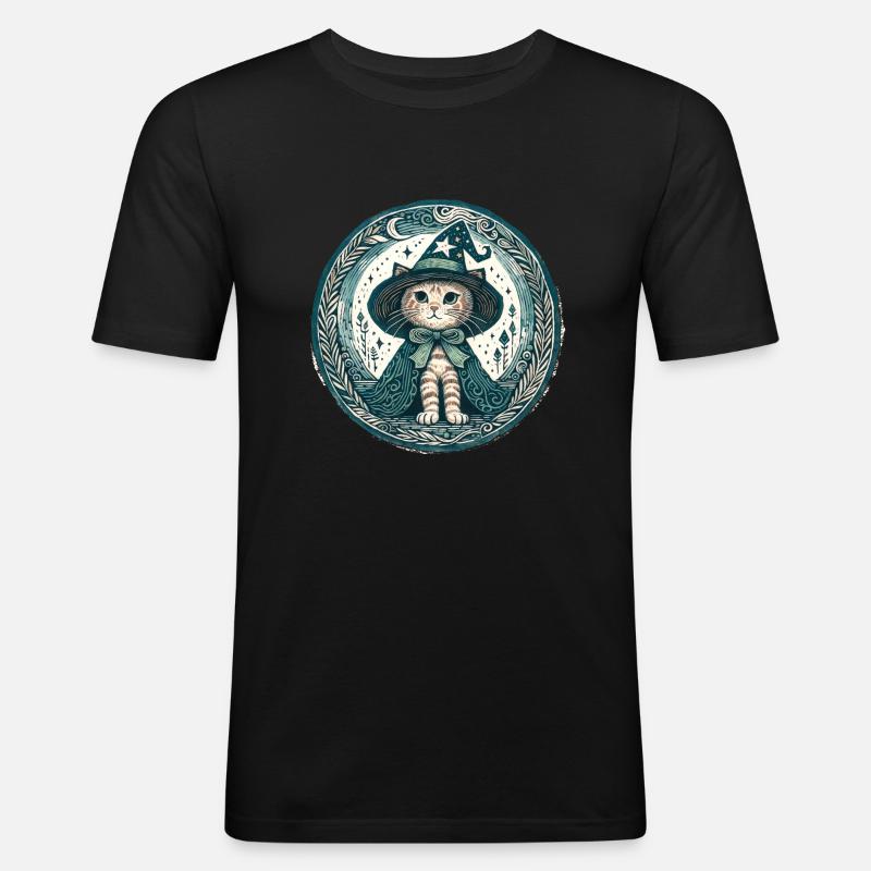 Kätzchen-Katze-Zauberer - Männer Slim Fit T-Shirt - Schwarz