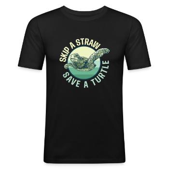Überspringen Sie einen Strohhalm Retten Sie eine Schildkröte - Schildkröte Meerestier - Männer Slim Fit T-Shirt - Schwarz - Vorne - Nik (191cm)