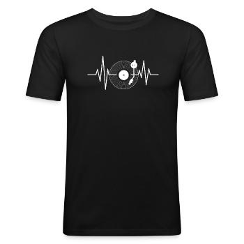 Vinyle Heartbeat Music Rétro Disque vinyle DJ Vibes - T-shirt près du corps Homme - noir - Devant - Nik (191cm)